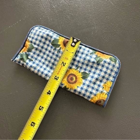 Fabric Glasses Sunflower Gingham Blue Checkered Eyeglass Case Reinforced Vintage - Picture 3 of 8